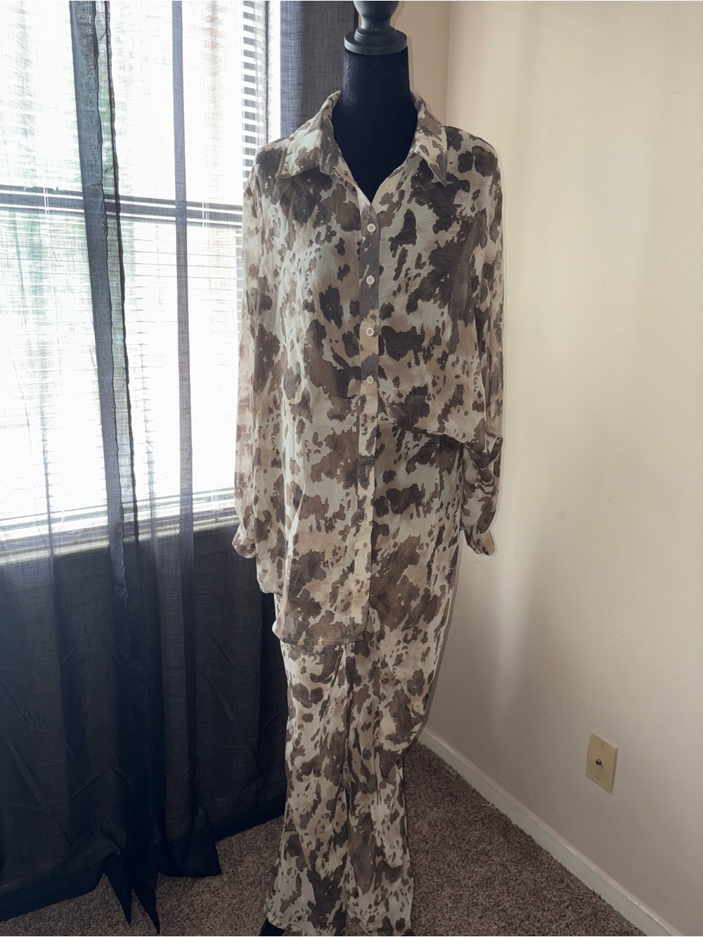 Cow print sheer pant set